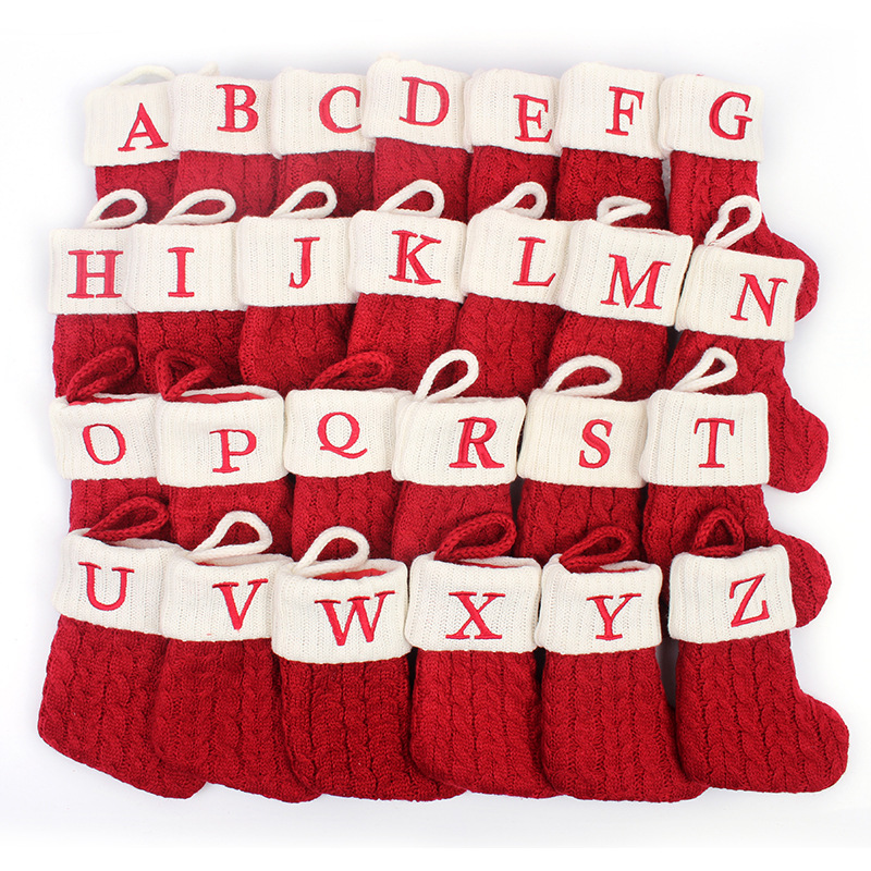 Christmas Stocking Hanging - 1p kerstsokken breien alfabet letters sneeuwvlok