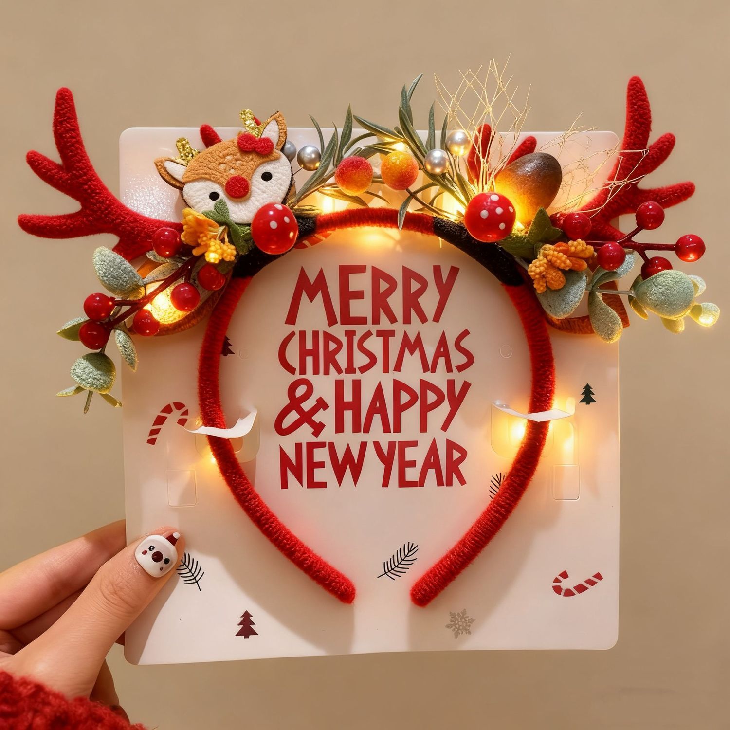 Reindeer Antlers Headband - Kerst rendiergewei hoofdband met LED-verlichting, rode
